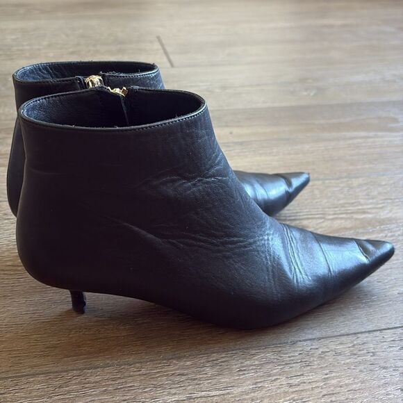 Anine Bing Stella Black Leather Ankle Boots Pointed Toe w Kitten Heel Size 38 - Picture 1 of 10